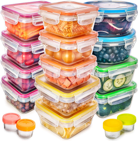 Fullstar 34-piece containers with lids for organized meals and easy storage in the fridge.