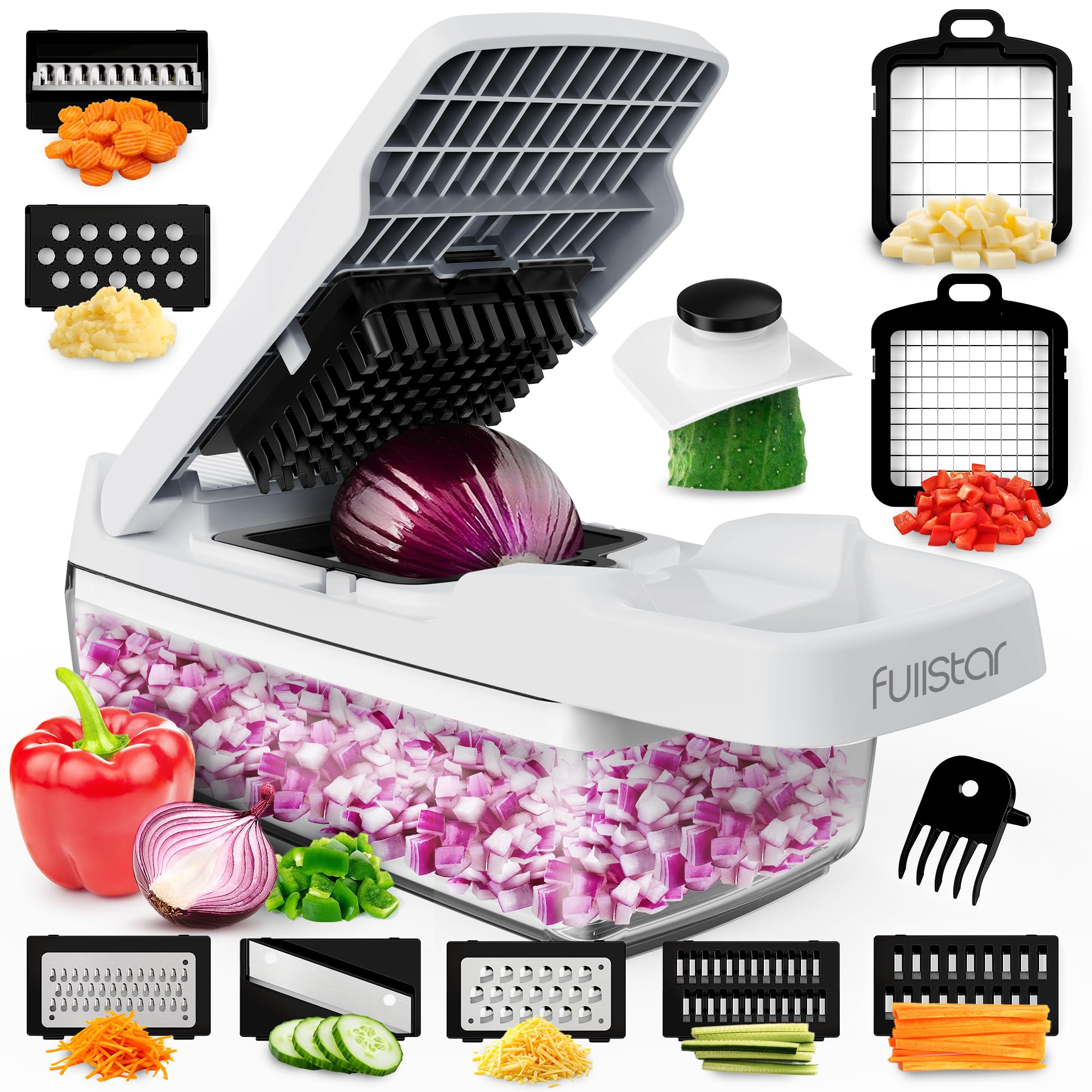 Fullstar 9-in-1 chopper and mandoline setup for quick versatile meal prep