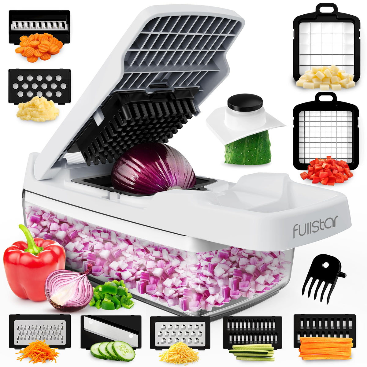 Fullstar 9-in-1 chopper and mandoline setup for quick versatile meal prep