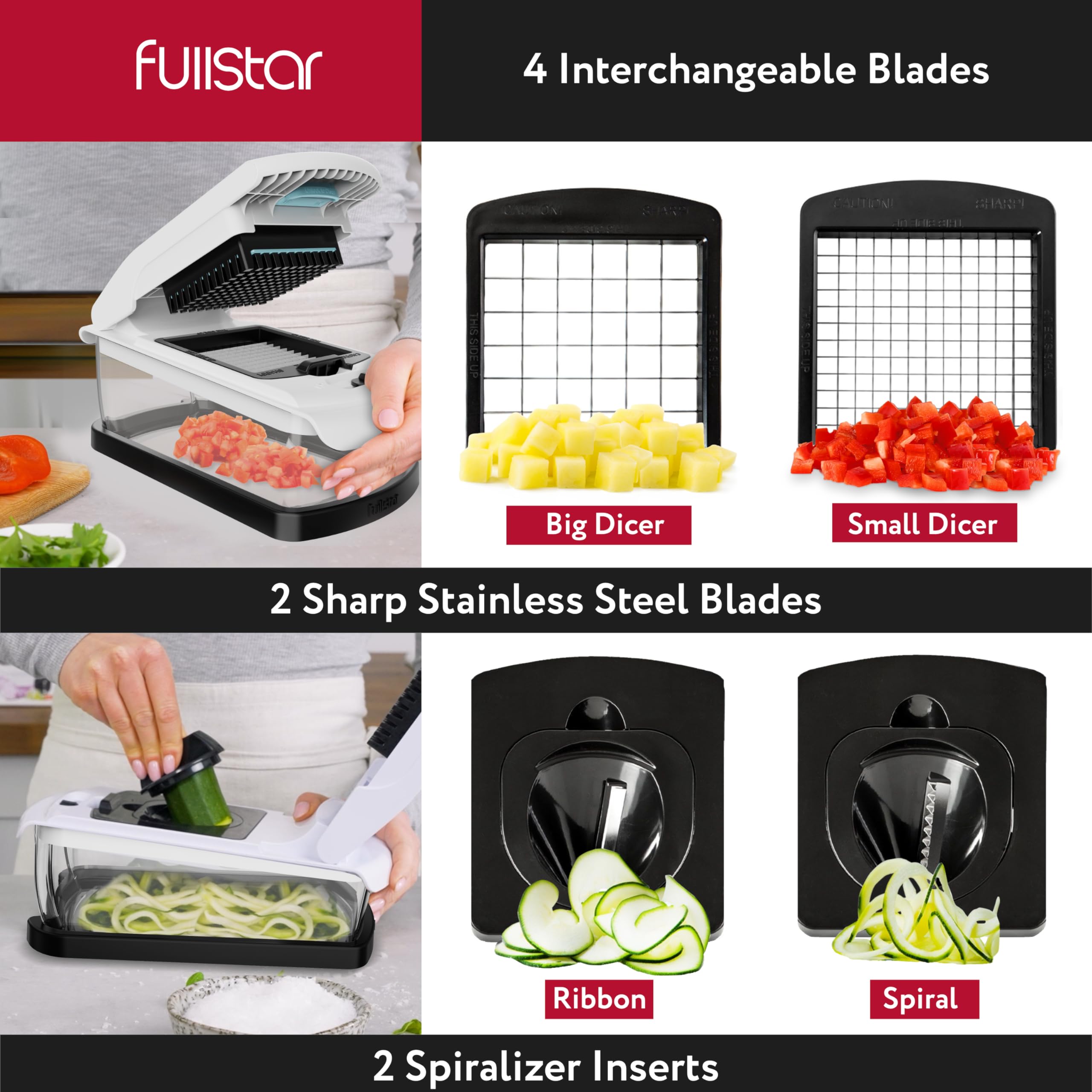 Fullstar anti-slip bumper keeps the chopper steady on counters during use.