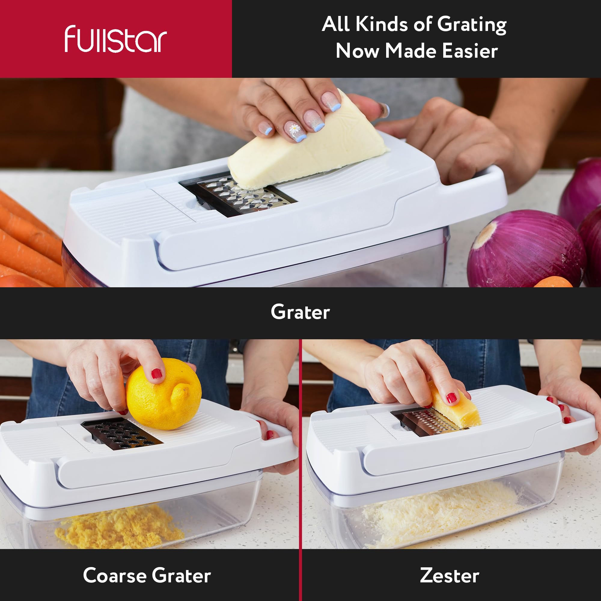 Fullstar container catching cuts directly to tray for easy prep