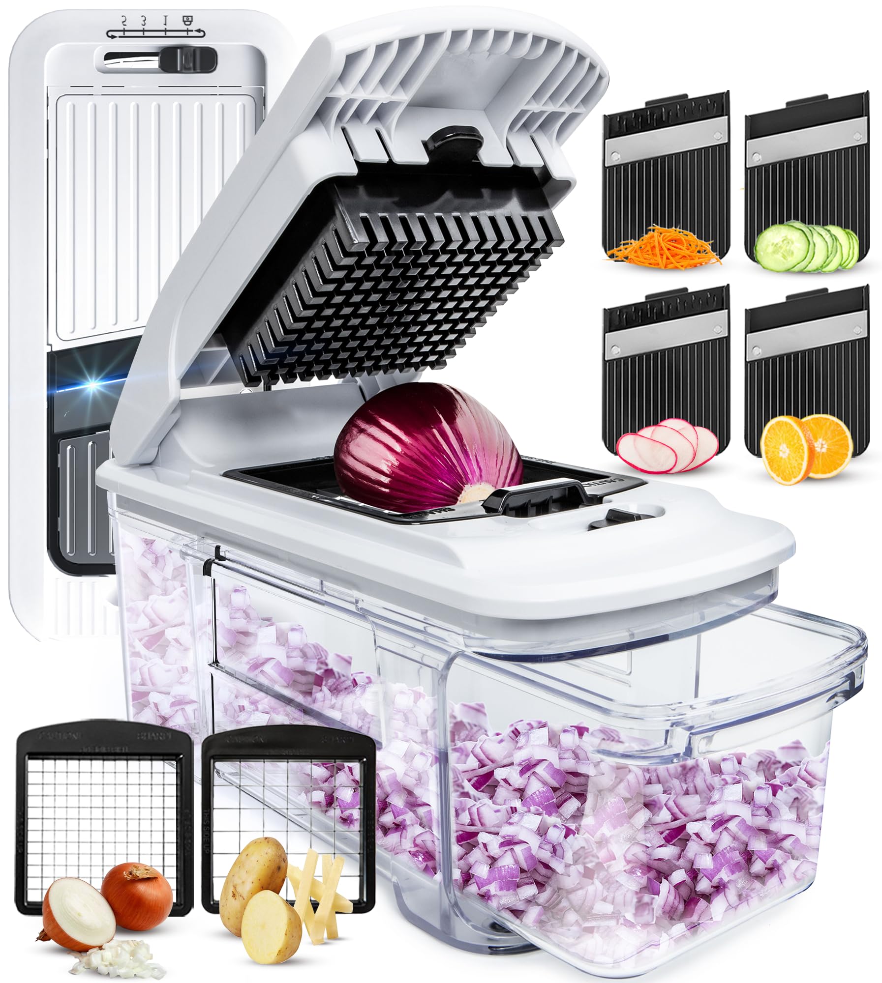 Fullstar mandoline slicer with four blades enabling versatile veggie prep