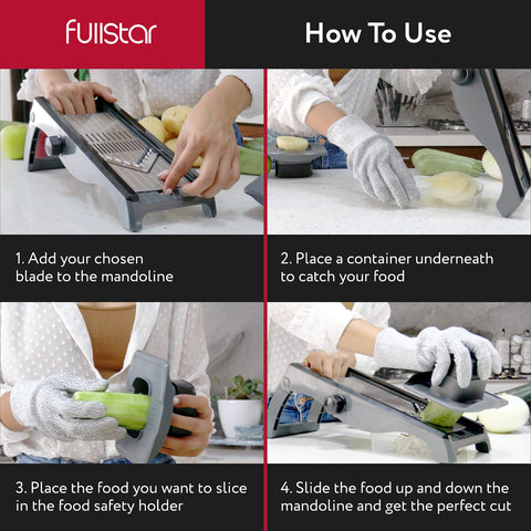 Fullstar non-slip base anchors the slicer on slippery countertops during use.