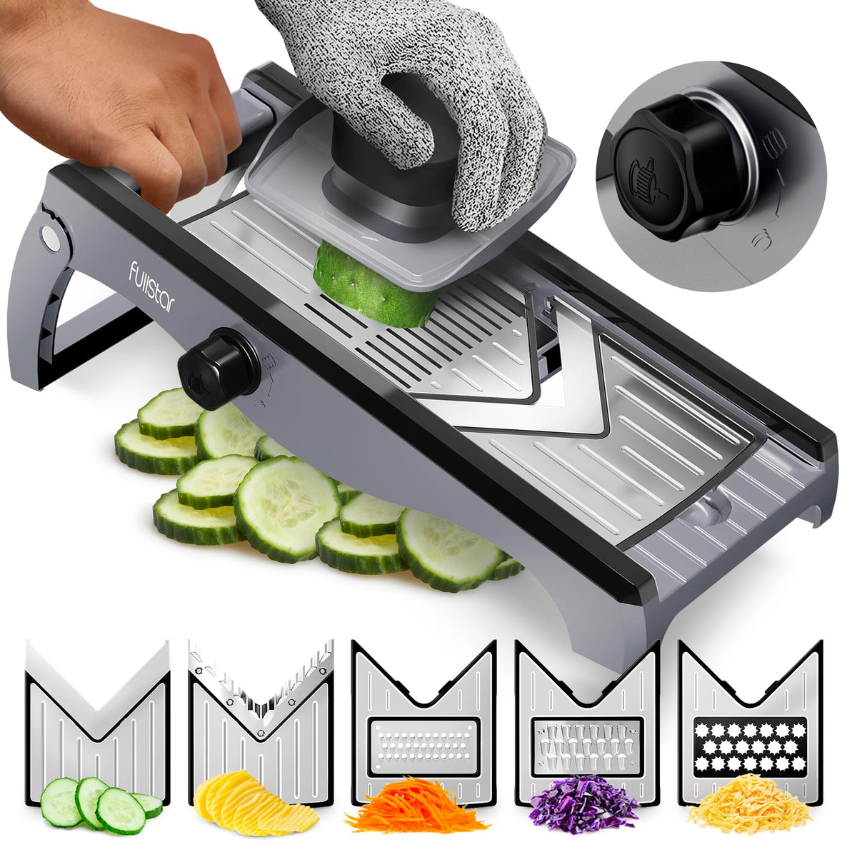 Fullstar mandoline slicer in silver hero view, ideal for fast prep and even slices.