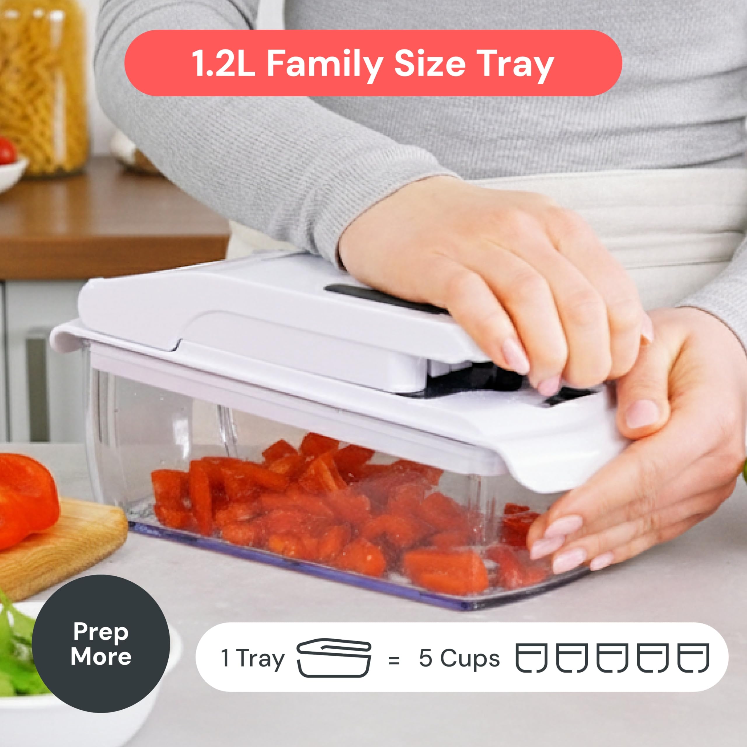 Fullstar with built-in catch tray helps keep counters clean.