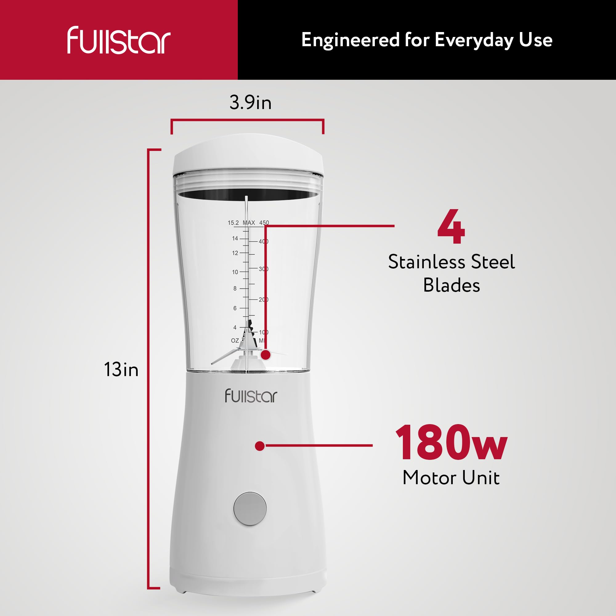 Fullstar portable blender in a compact travel design for office and home use.