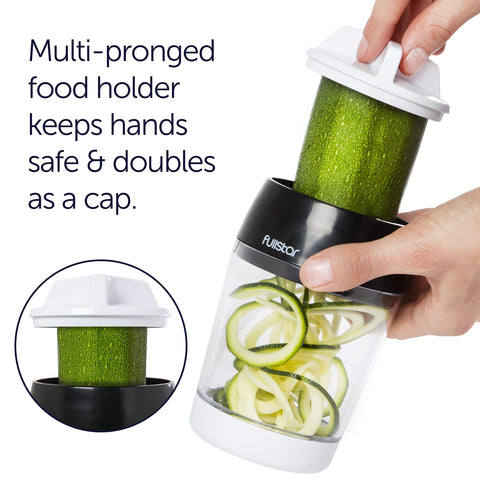 Fullstar spiralizer ribbon cut showcasing decorative veggie shapes