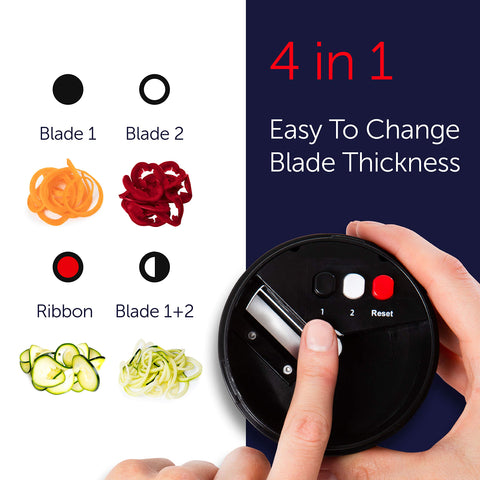 Fullstar spiralizer options show thick spirals and ribbons
