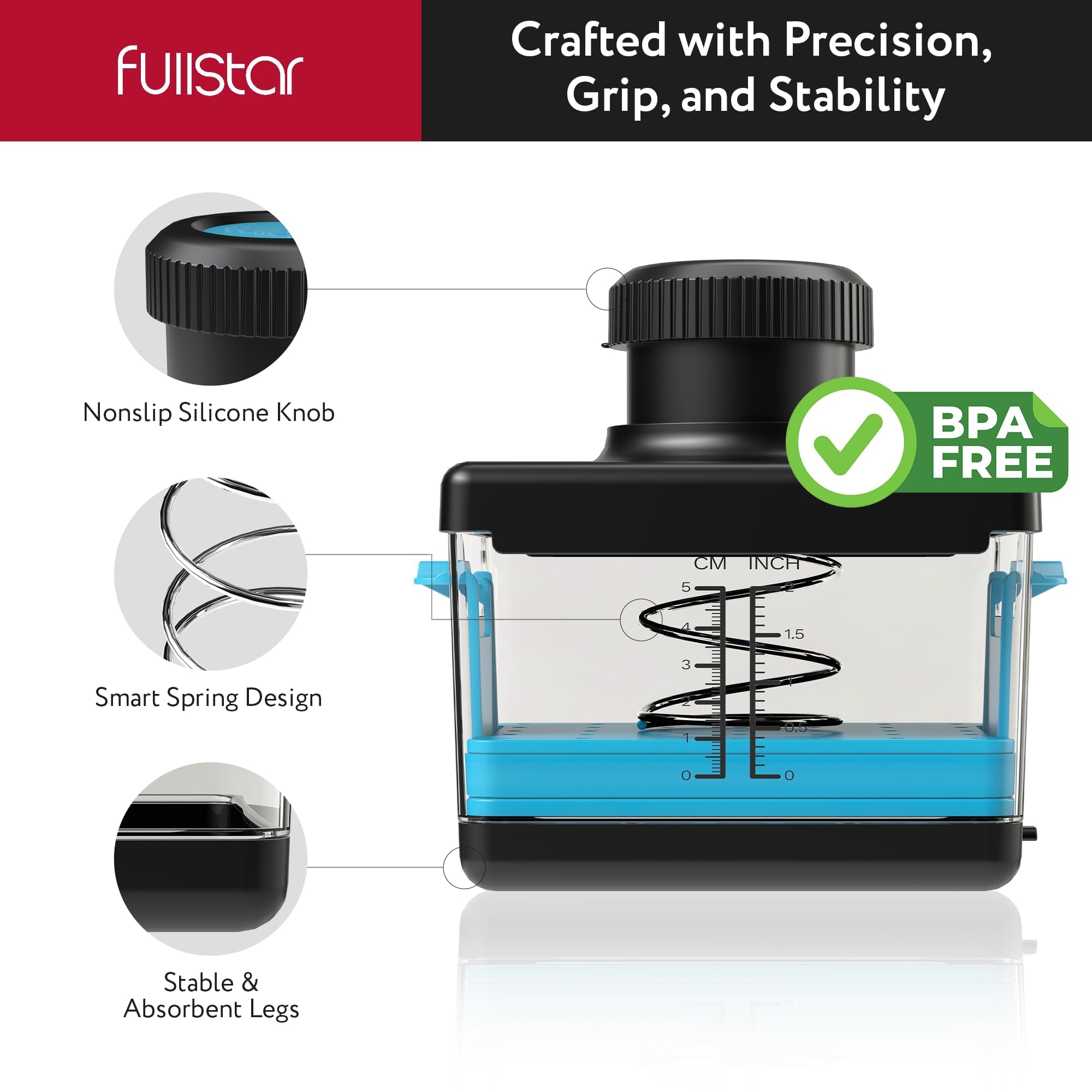 Fullstar tofu press silicone drainage bumper reducing mess during pressing.
