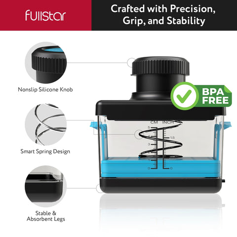 Fullstar tofu press silicone drainage bumper reducing mess during pressing.