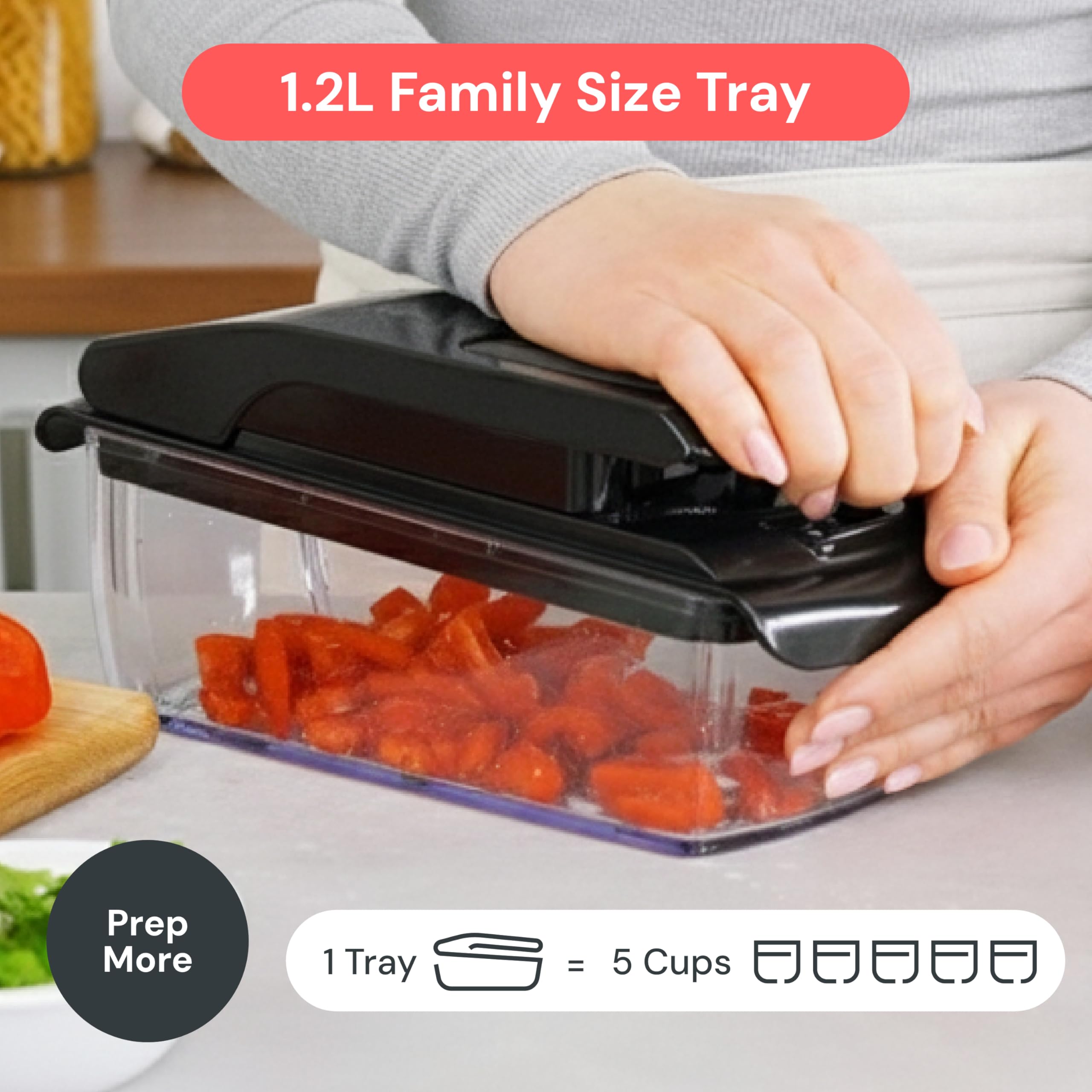 Fullstar Vegetable Chopper dishwasher-safe top rack ensures easy cleanup.