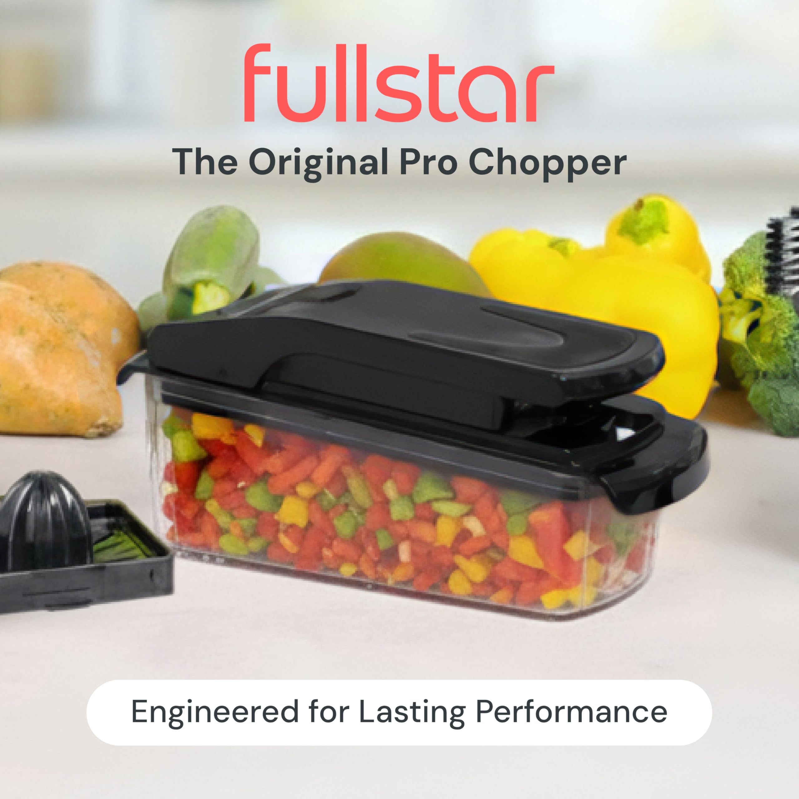 Fullstar Vegetable Chopper rust-resistant blades deliver crisp dicing for fresh meals.