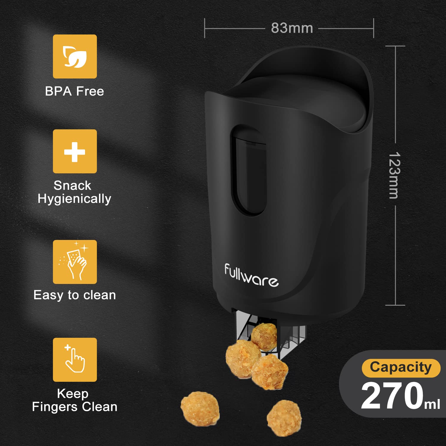 Fullware Nuts Dispenser demonstrates clean-fingers design for desktop snacking.