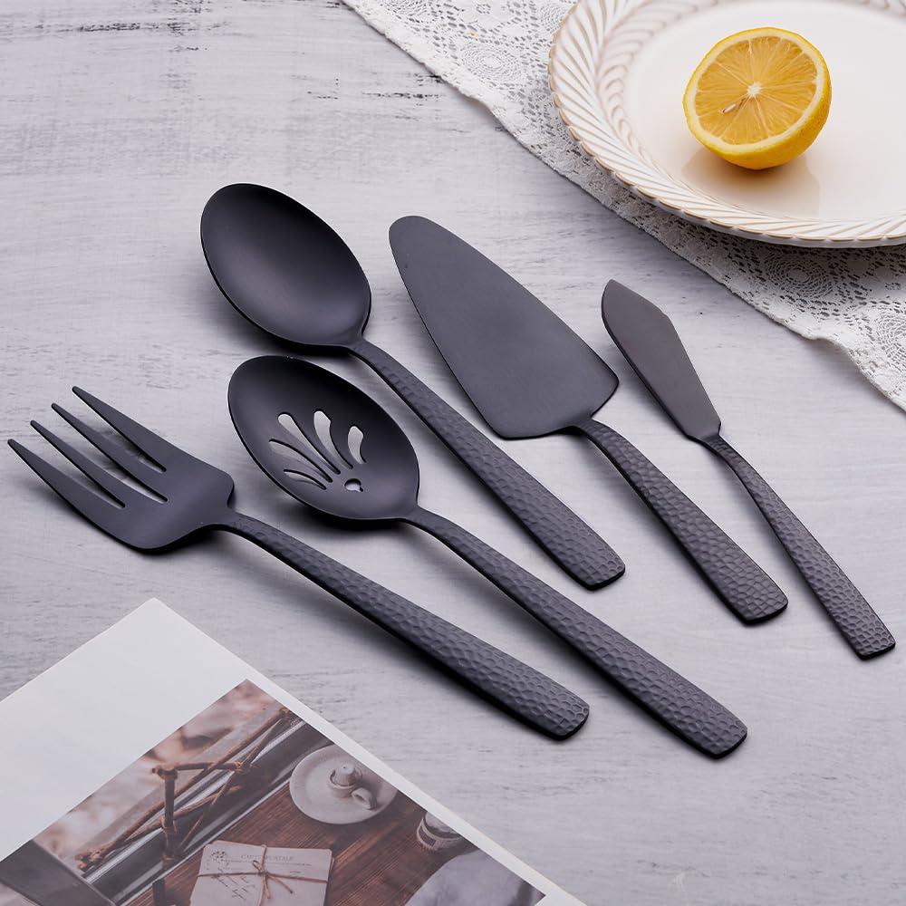 Fullyware 9.5-inch slotted spoon in matte black for draining liquids.