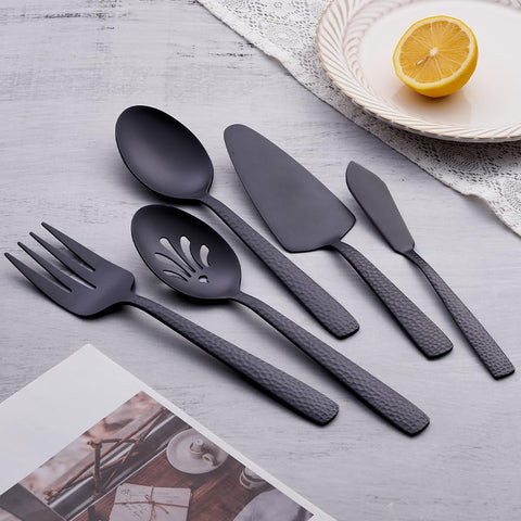 Fullyware 9.5-inch slotted spoon in matte black for draining liquids.