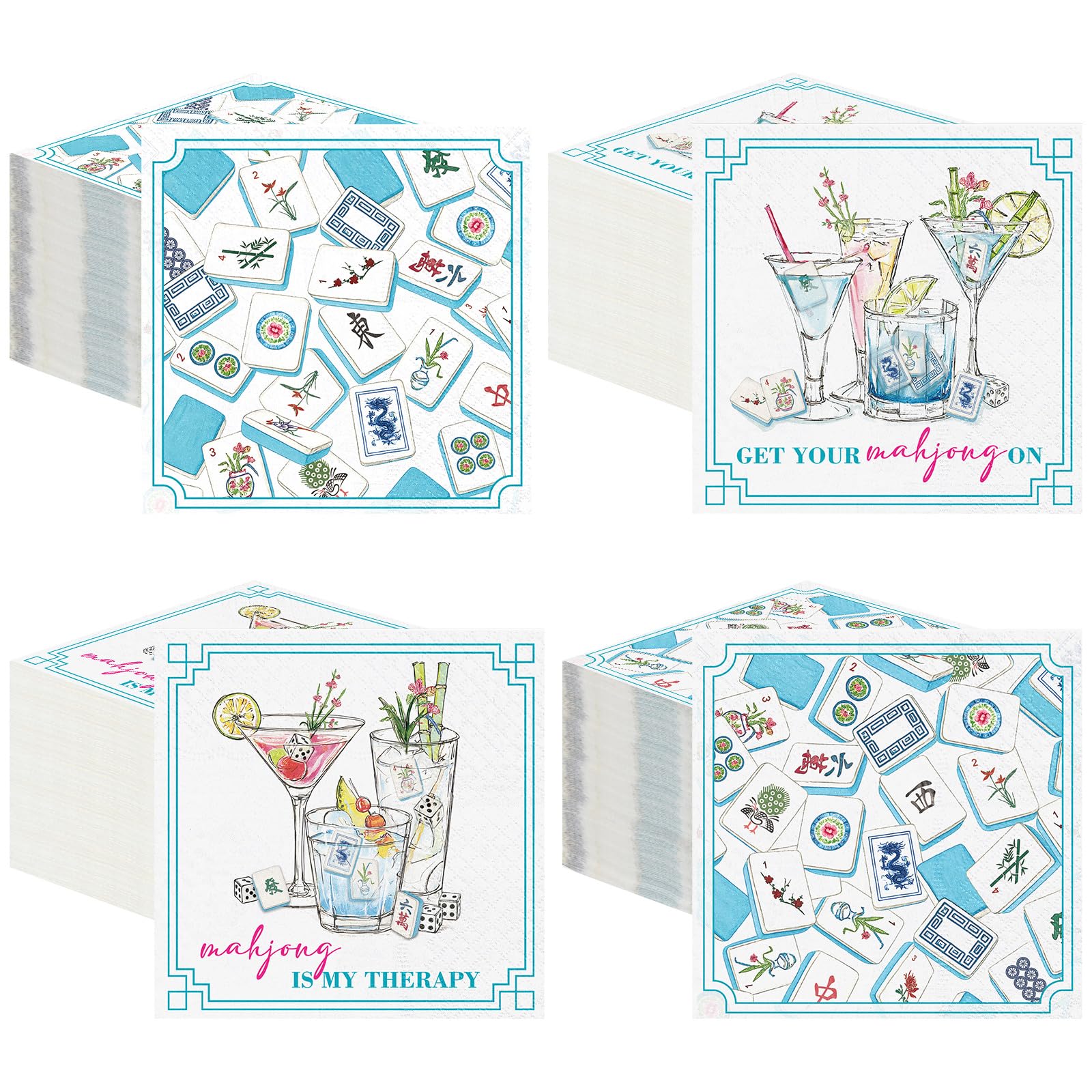 Fulmoon mahjong napkins 200pcs set for vibrant party decor.