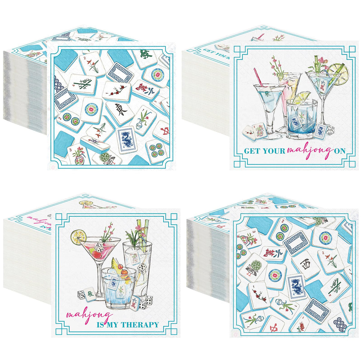 Fulmoon mahjong napkins 200pcs set for vibrant party decor.