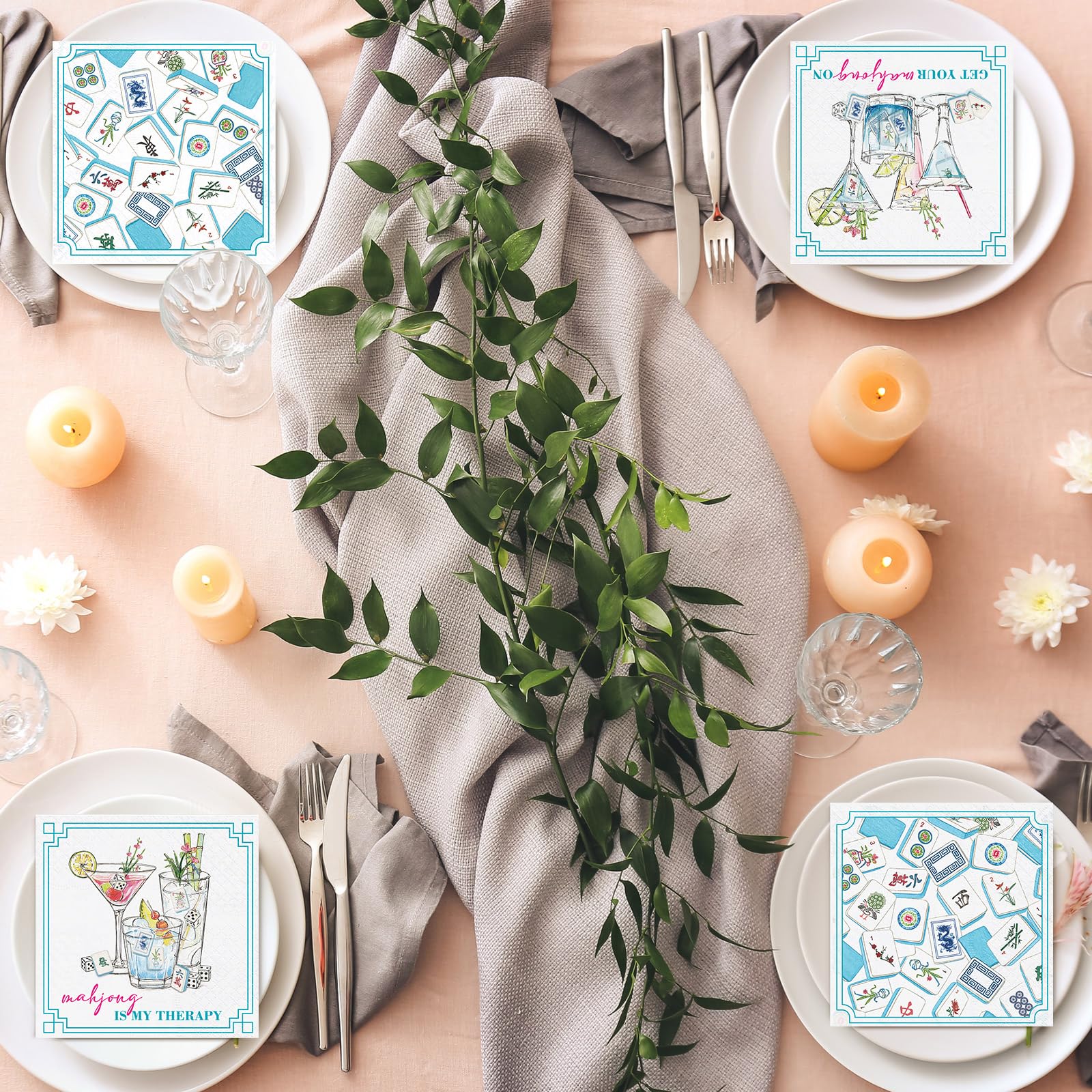 Fulmoon mahjong pattern napkins design enhances themed events.