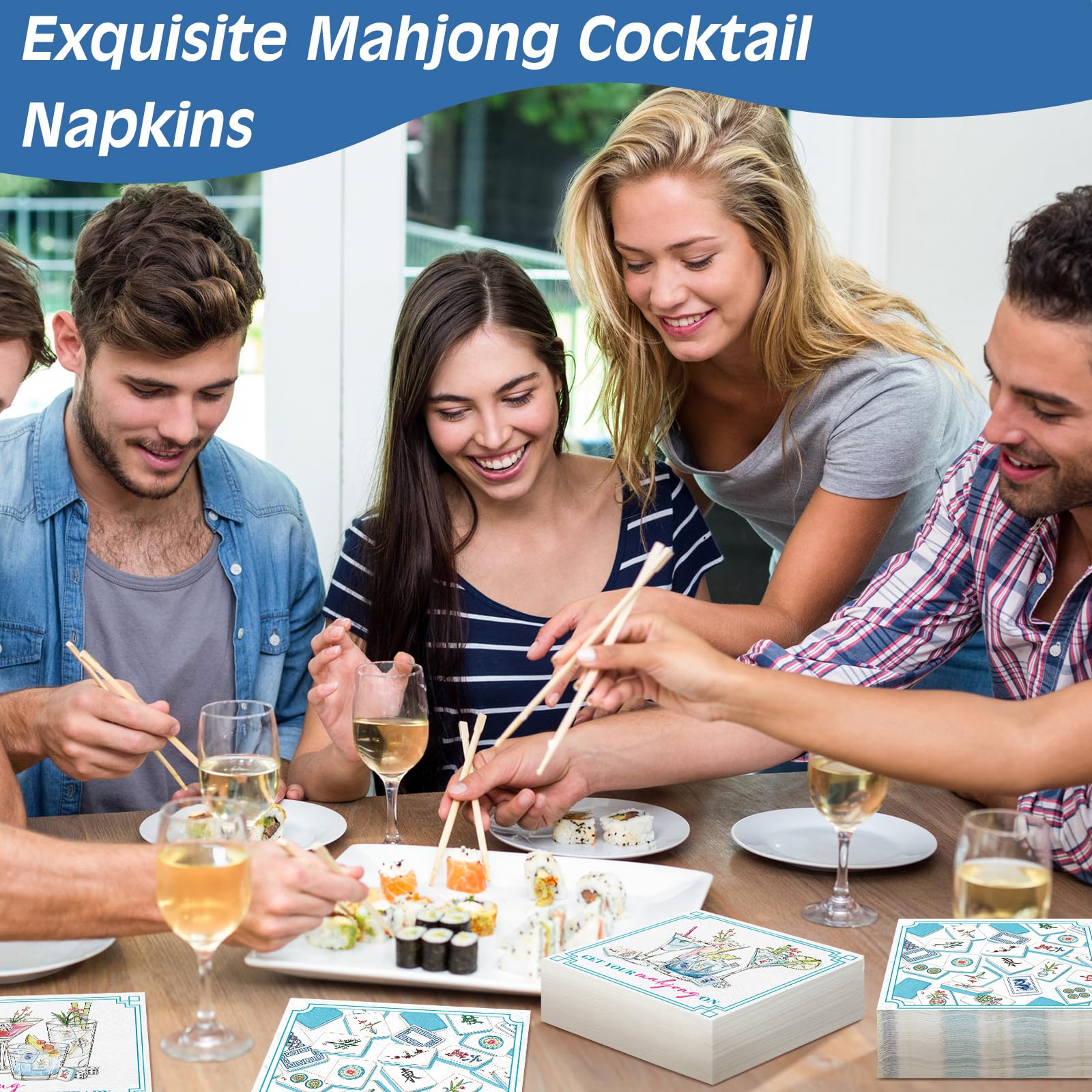 Fulmoon multicolor mahjong napkins for cohesive party aesthetics.