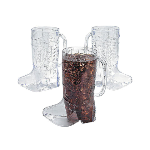 Fun Express cowboy boot cups on table showcase Western style for parties.