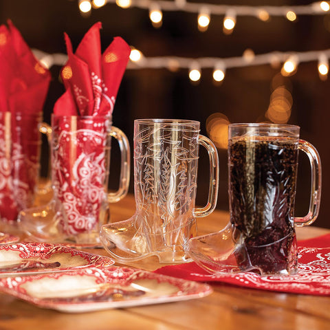 Texan-inspired cocktail or punch served in boot mugs for variety.