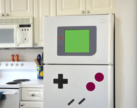 Arcade style FridgeBoy magnets on fridge for nostalgic vibes