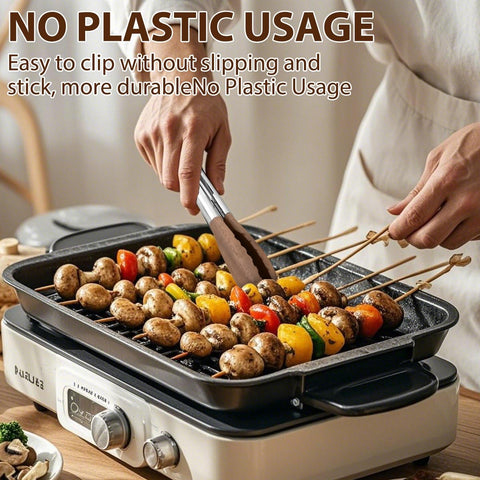 FunApricity long-handle tongs provide an anti-slip grip for precise flipping