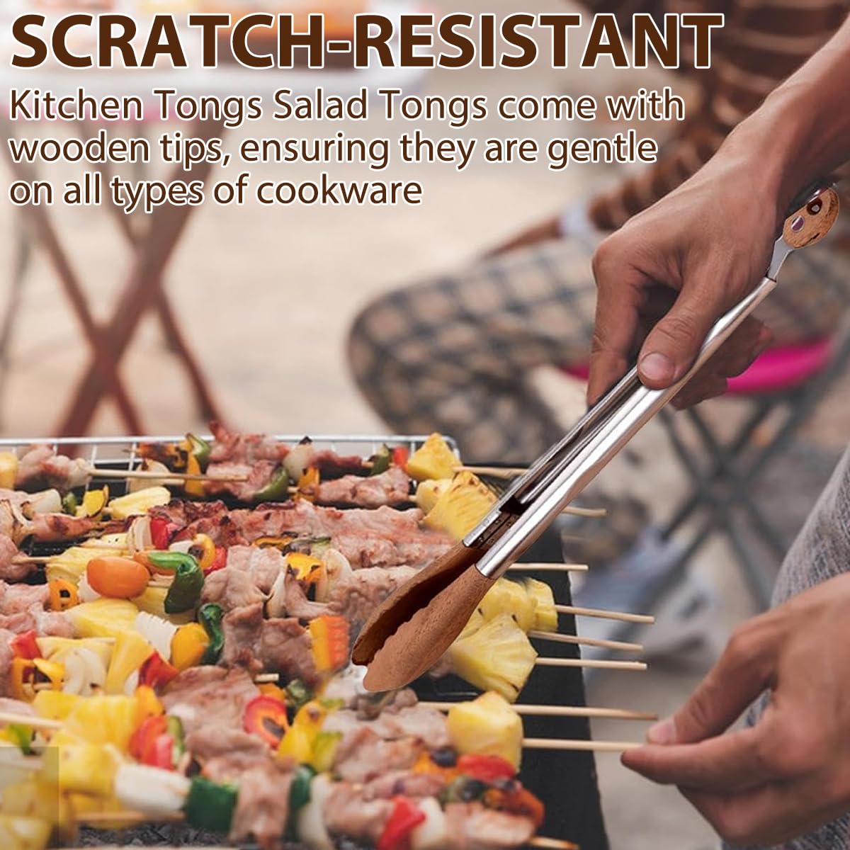 FunApricity wood and stainless steel tongs blend durability with style