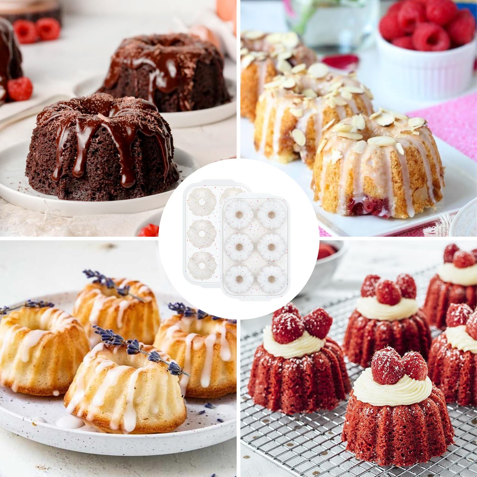 FUNBAKY six-cavity molds support mini cake and dessert ideas.