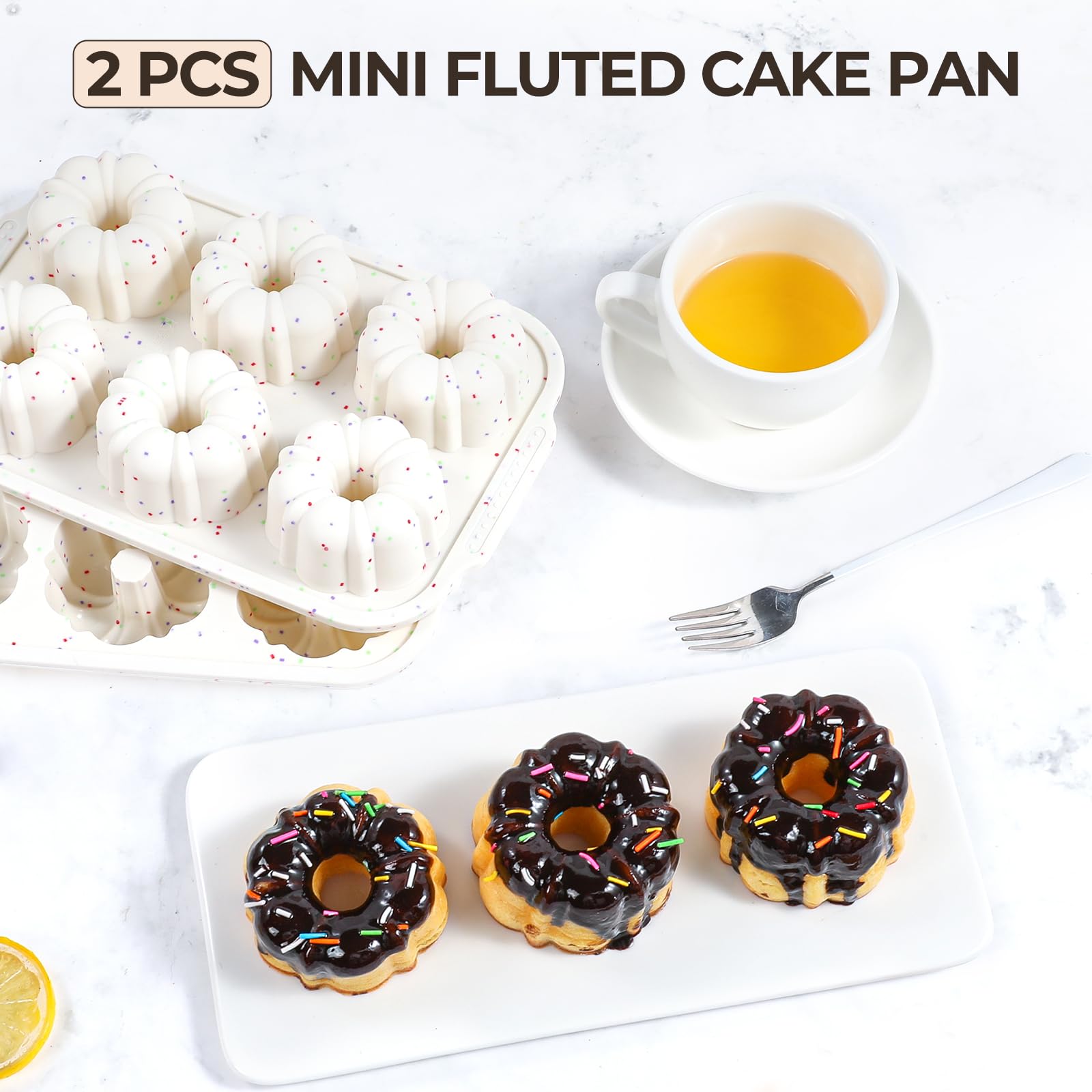 FUNBAKY silicone molds with six cavities for easy cake release.