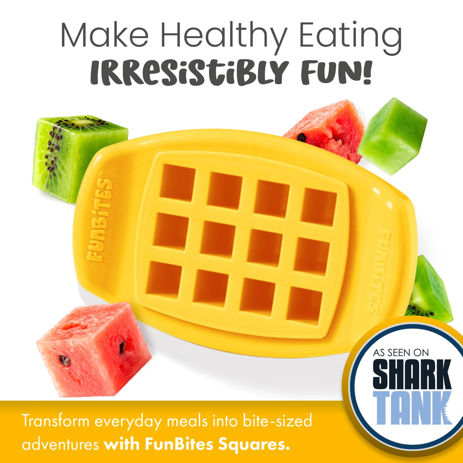 FUNBITES cutter demonstrates cutting food into bite-size shapes for kids