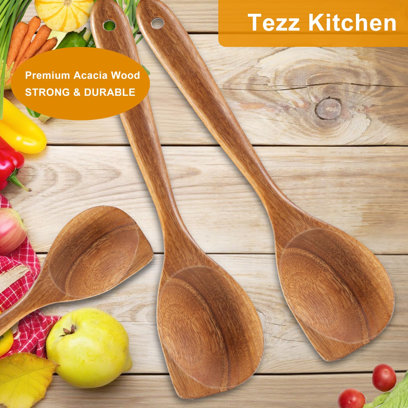 FunCee Acacia Spoons ergonomic handle provides comfortable control during cooking