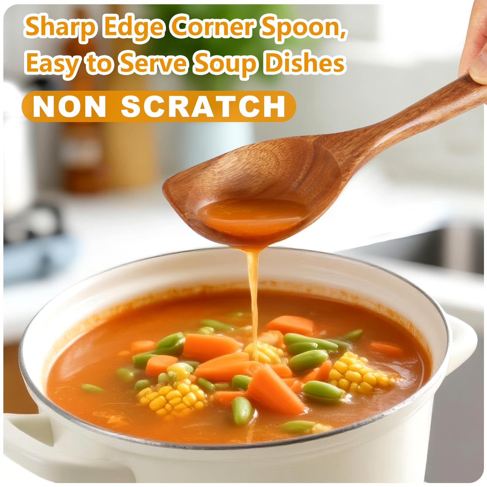FunCee Acacia Spoons nonstick-surface-safe design protects coated cookware