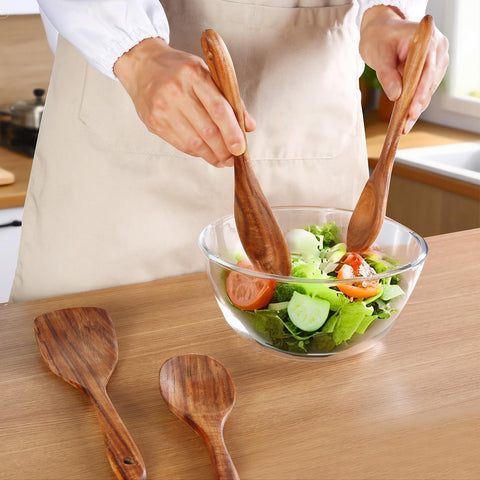 FunCee teak spoons collection includes spatulas, spoons, and serving tools.