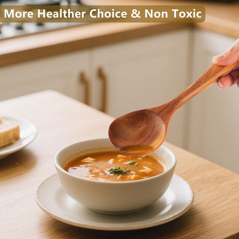 FunCee teak spoons set arranged for everyday kitchen use.