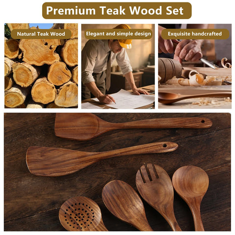 FunCee teak spoons stored in a drawer keeps tools organized.