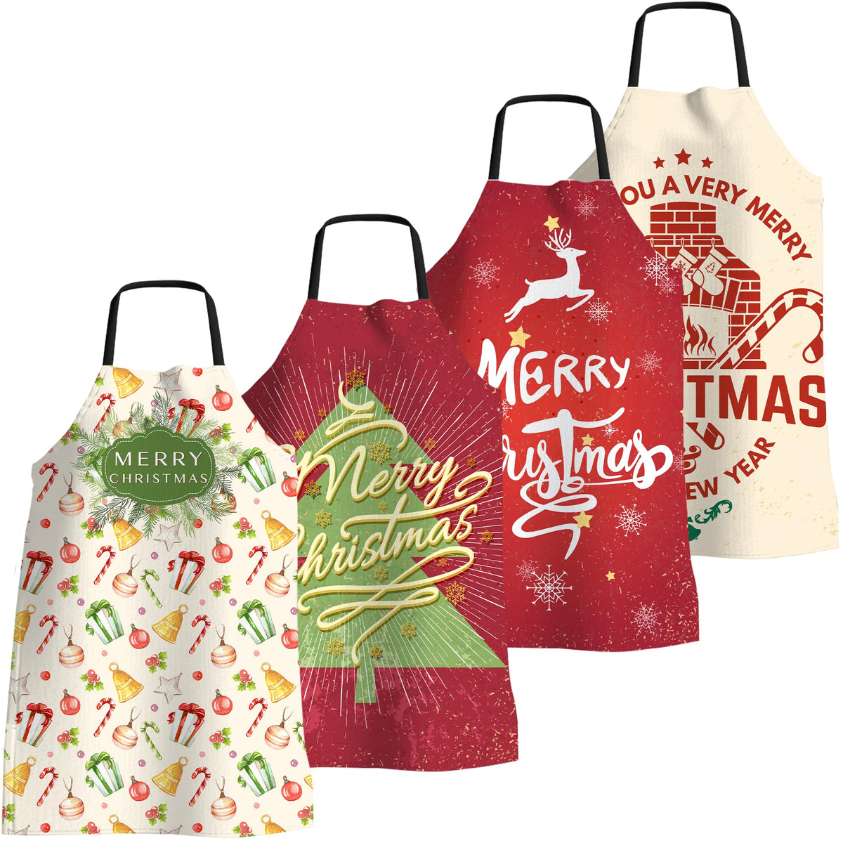 FunChaos Christmas apron with tree and elk pattern, festive kitchen use