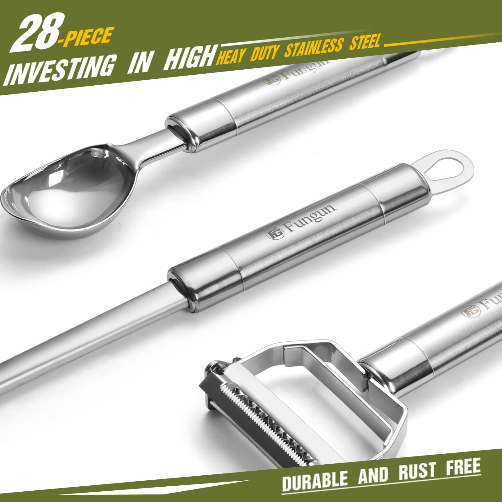 Fungun 28pc solid-spoon for stirring and serving sauces.