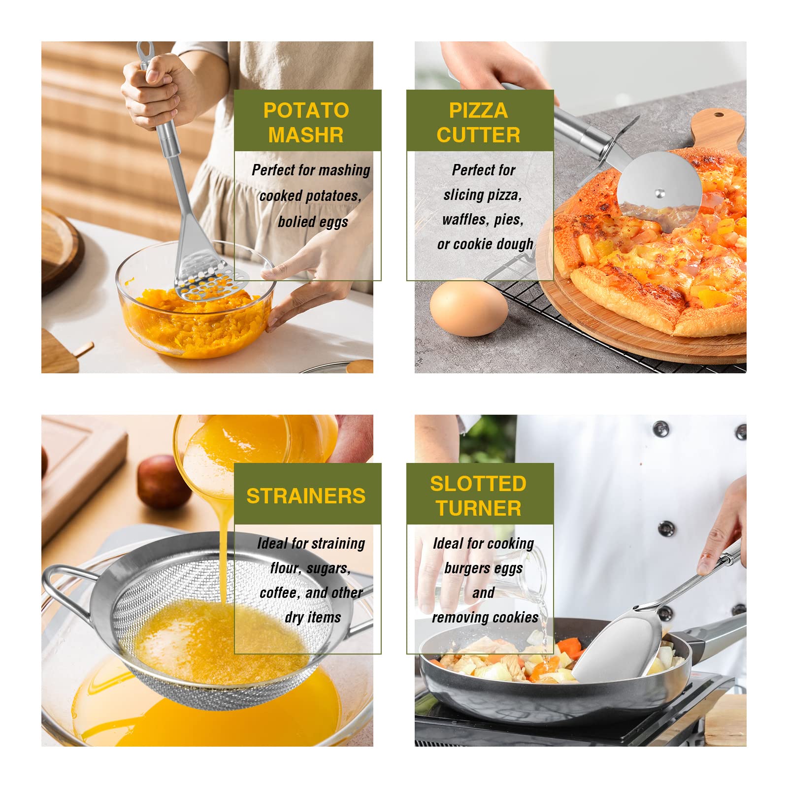 Fungun 28pc tongs offer a secure grip for flipping and serving.