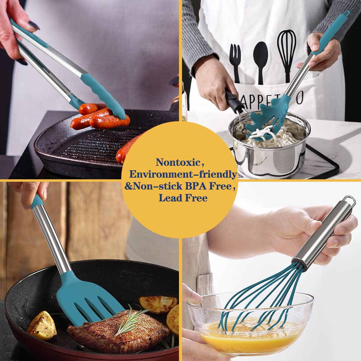 Fungun blue 24-piece set includes measuring spoons and cups for precise prep.