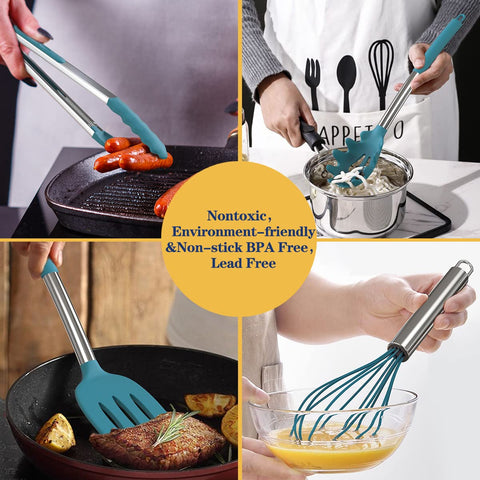 Fungun blue 24-piece set includes measuring spoons and cups for precise prep.