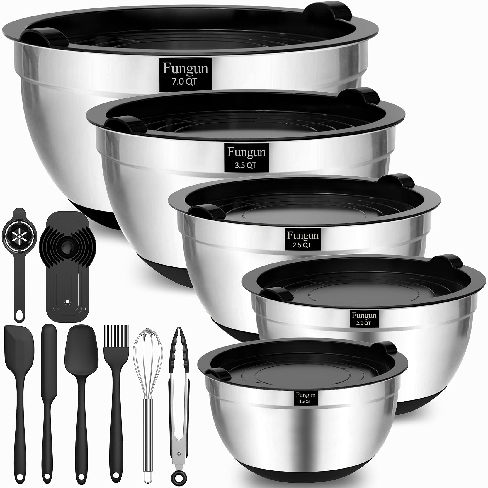 Fungun mixing bowls shown nested for compact storage.