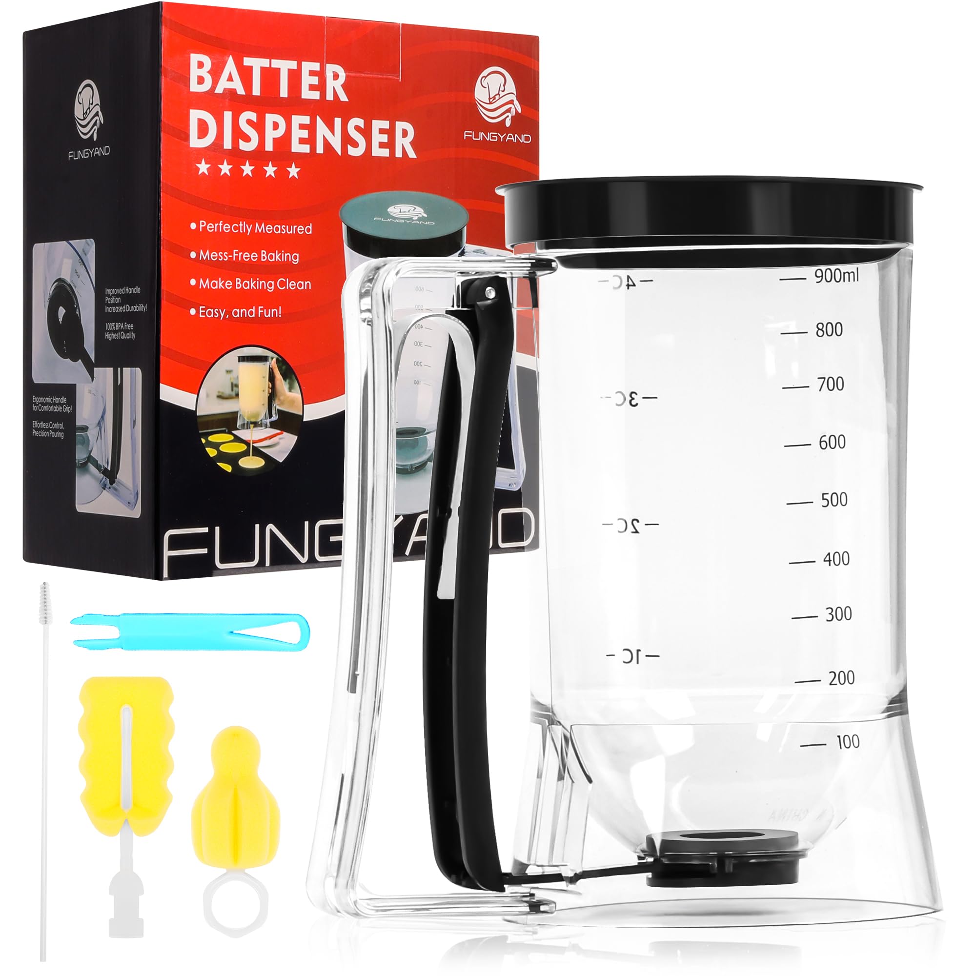 FUNGYAND Pancake Batter Dispenser with 900ml capacity for batch cooking.