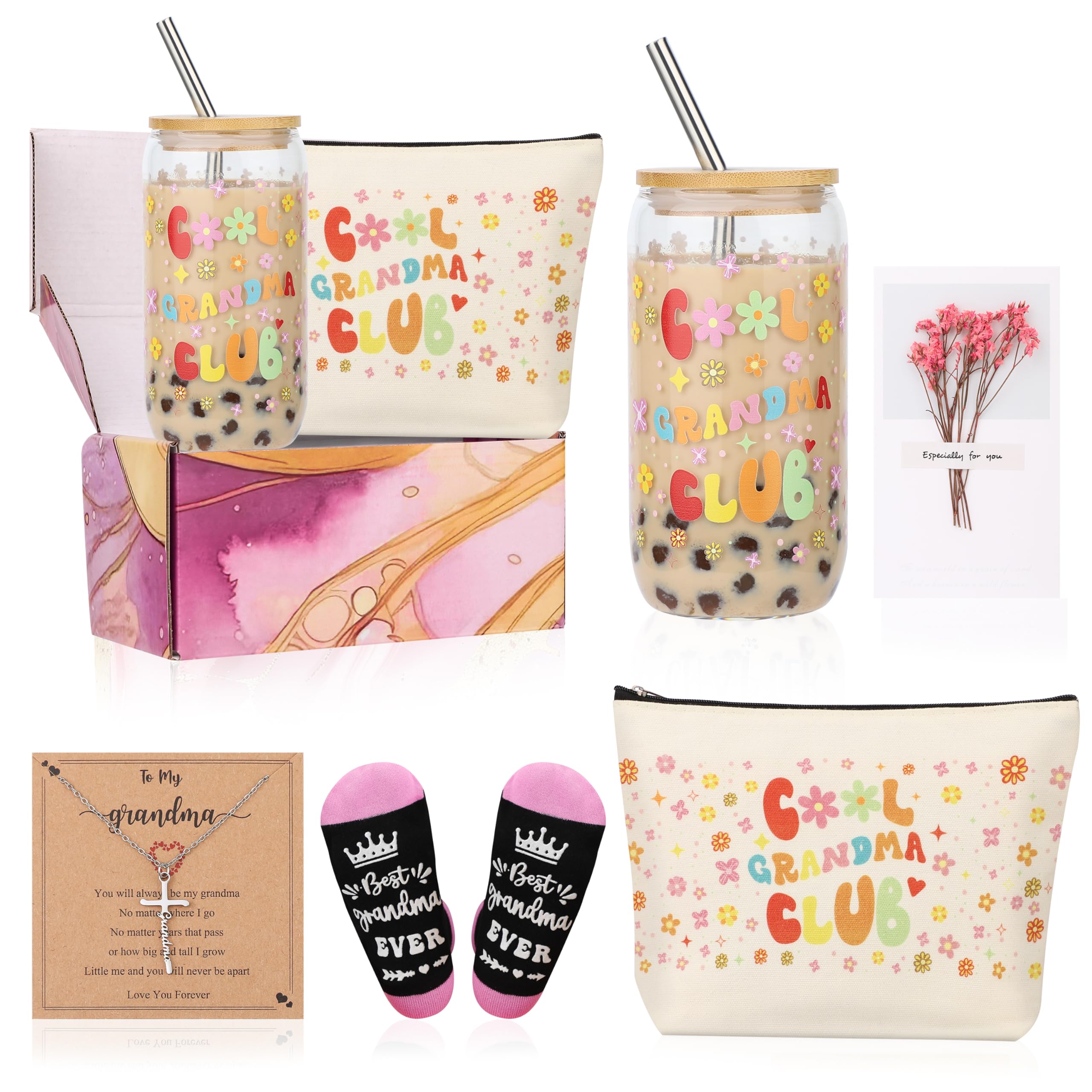 FUNICGIF grandma glass cup with Cool Grandma Club for daily hydration and warmth