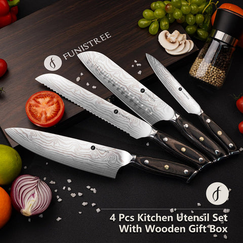 Funistree 8-inch bread knife with serrated edge for clean slices.