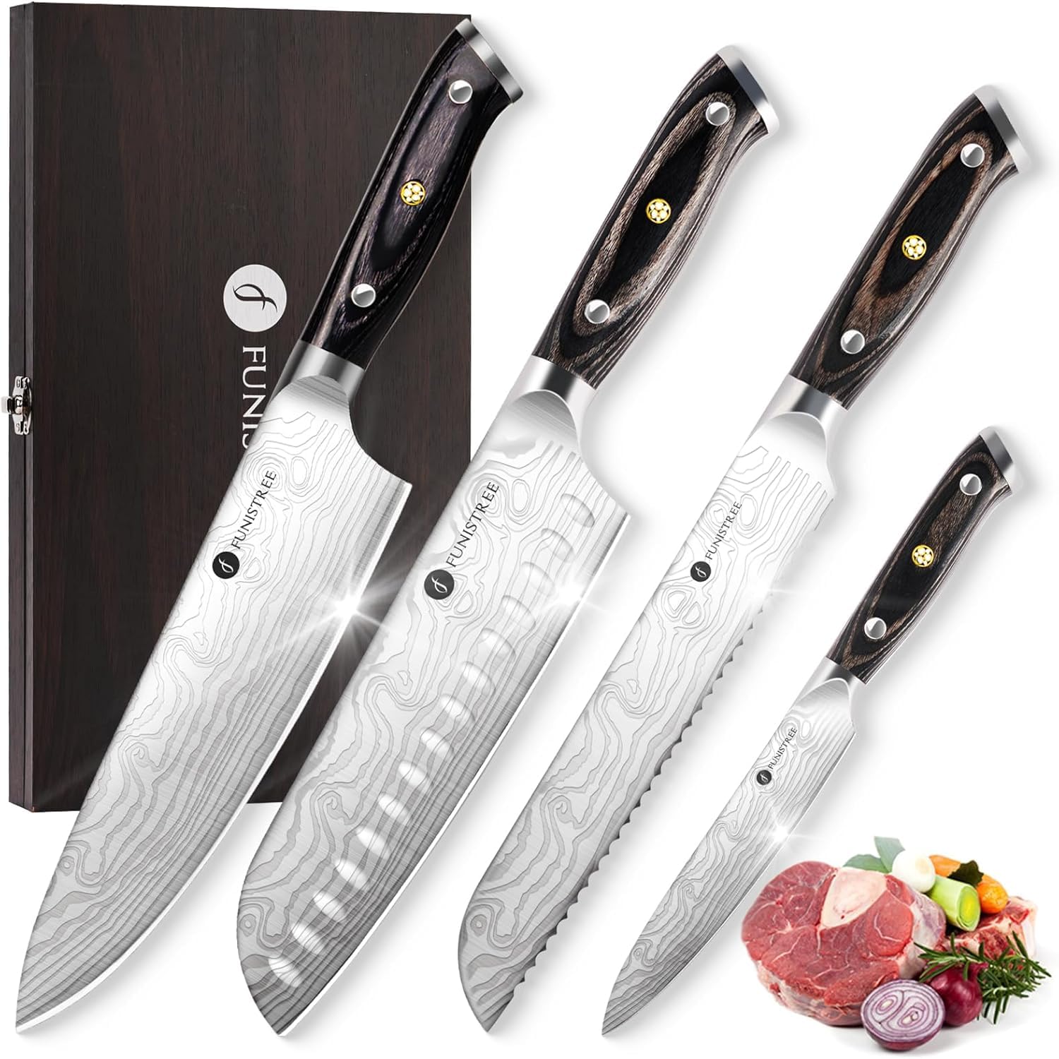 Funistree Damascus knife set box—premium storage for all blades.