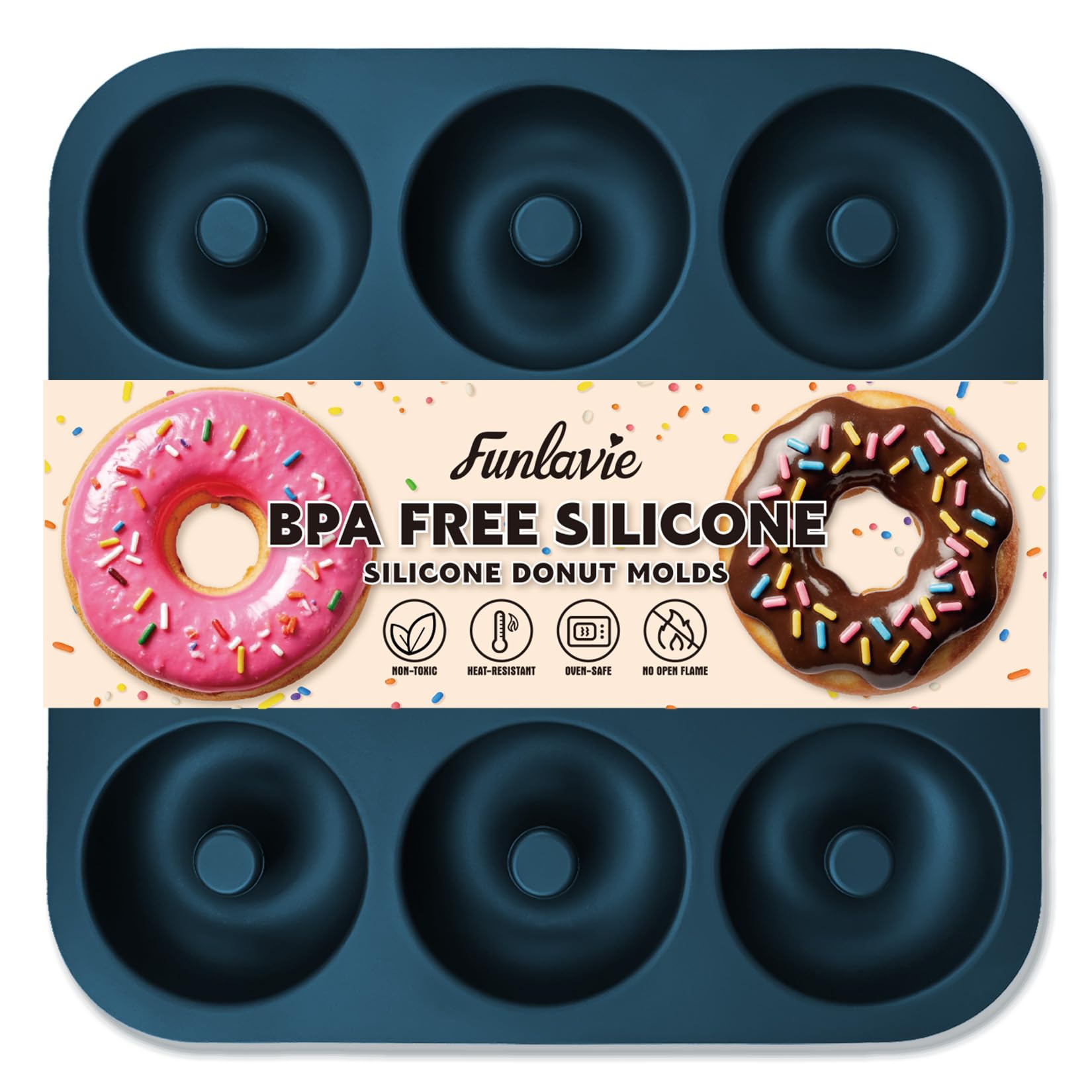 FUNLAVIE large donut pan with 9 cavities for quick batch donuts.