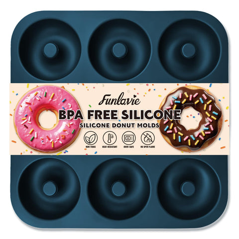 FUNLAVIE large donut pan with 9 cavities for quick batch donuts.