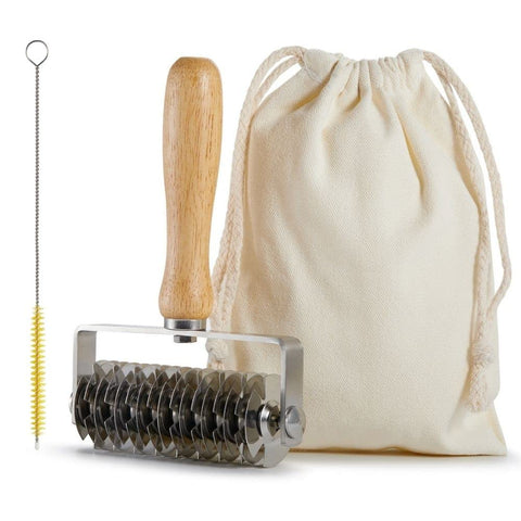 Funnans pastry lattice roller cutter in stainless steel creates even lattice patterns for pies.