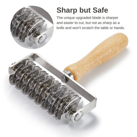 Funnans wooden-handle closeup shows sharp upgraded blade for clean cuts.